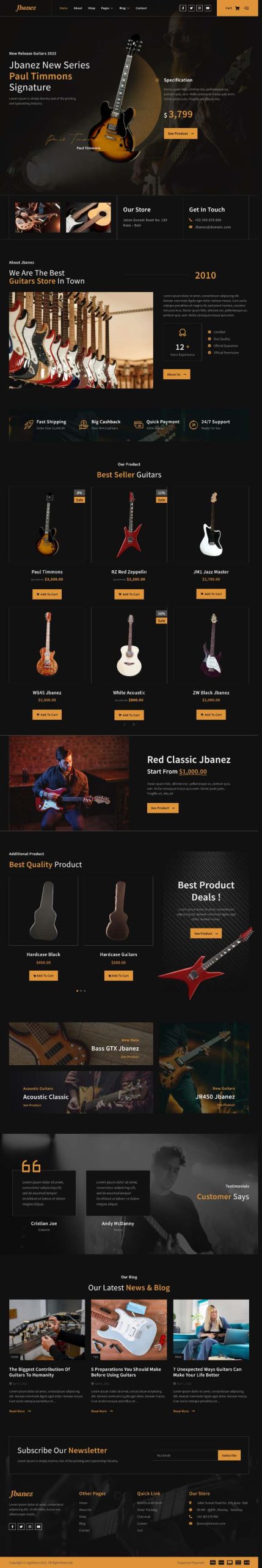 Jbanez – Guitar & Music Equipment Store Elementor Template Kit by Jeg